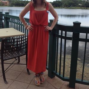 Orange midi length dress